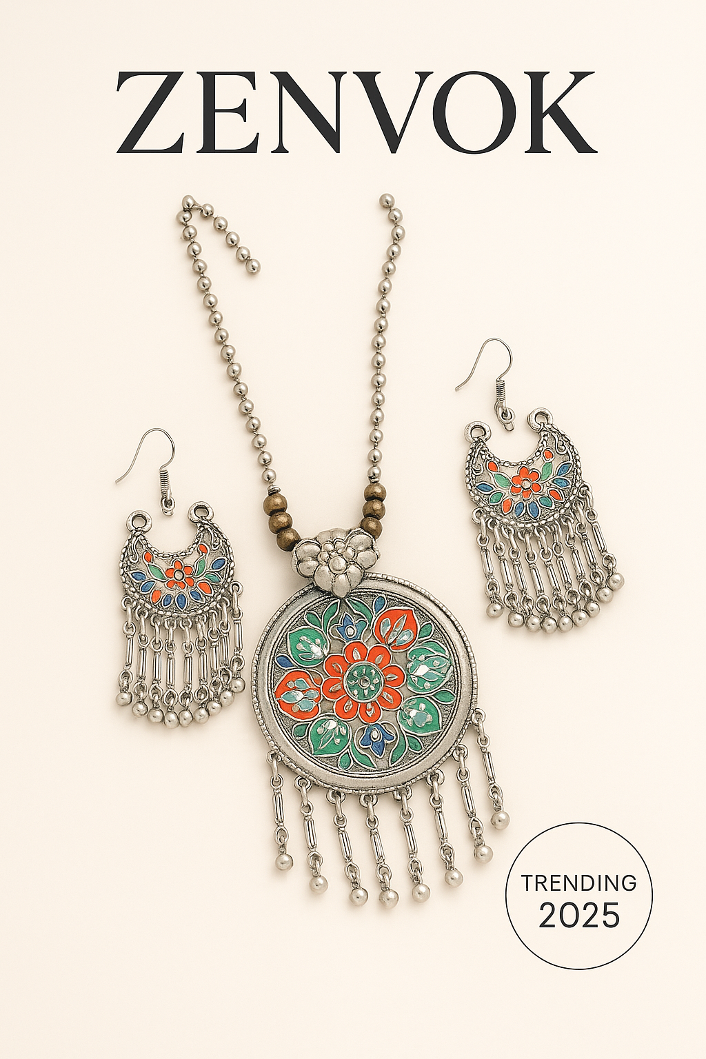 Afghani Combo Necklace Set with Earrings – Oxidised Silver Boho Jewelry for Women & Girls